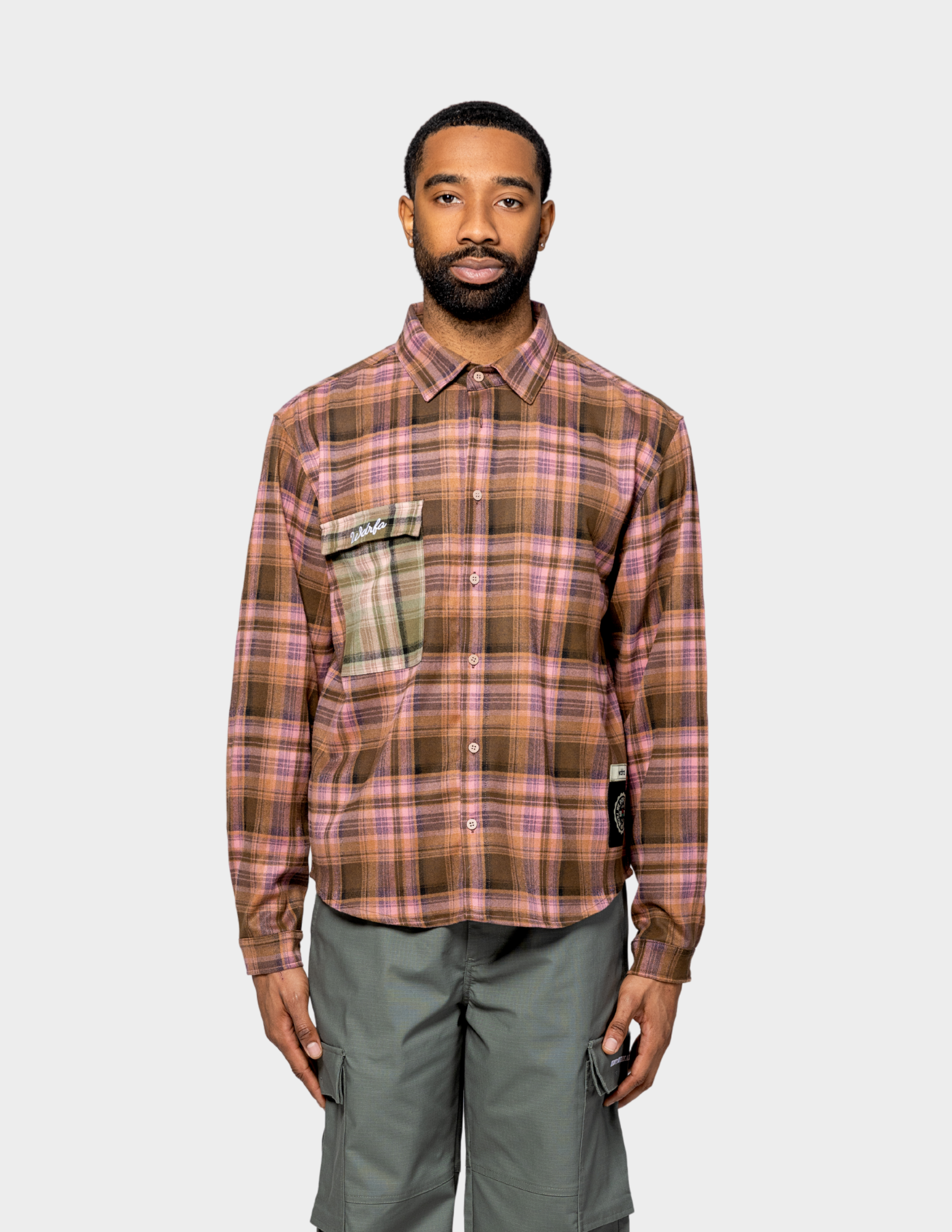 WDRFA Dress Oxford Flannel Shirt - Pink/Brown – We Don't Run From WDRFA Dress Oxford Flannel Shirt - Pink/Brown – We Don't Run From