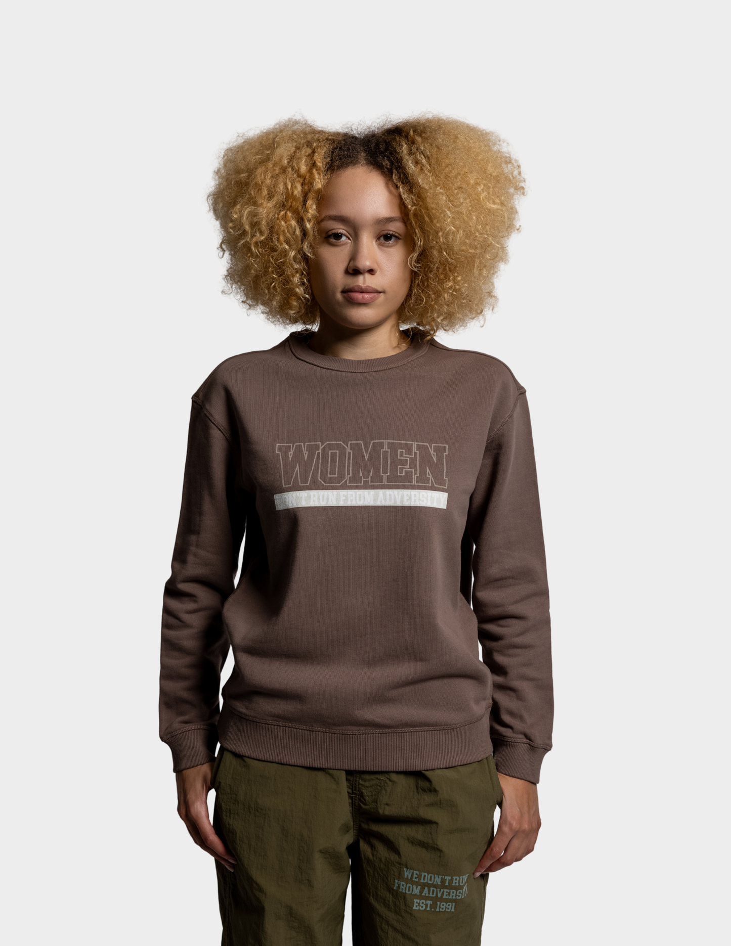 Women Don't Run Mocha Crewneck