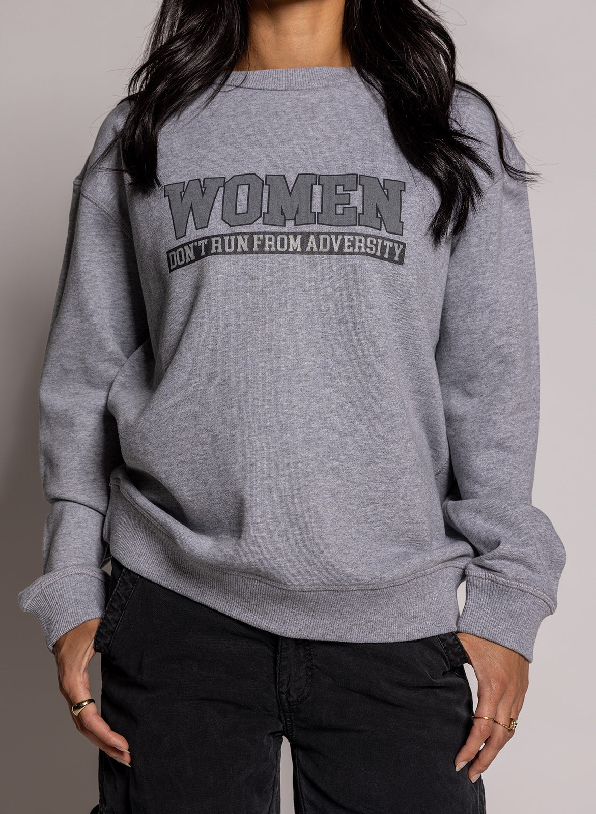 Women Don't Run Heather Grey Crewneck