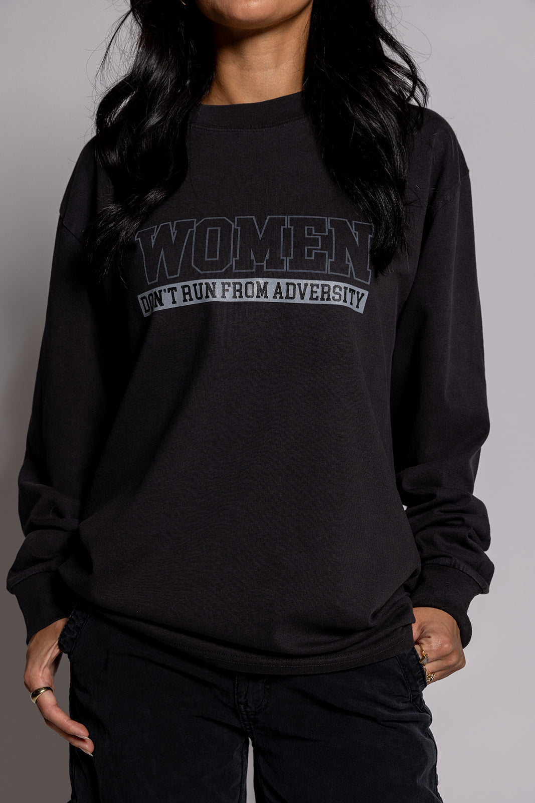Women Don't Run L/S Mens Tee Black