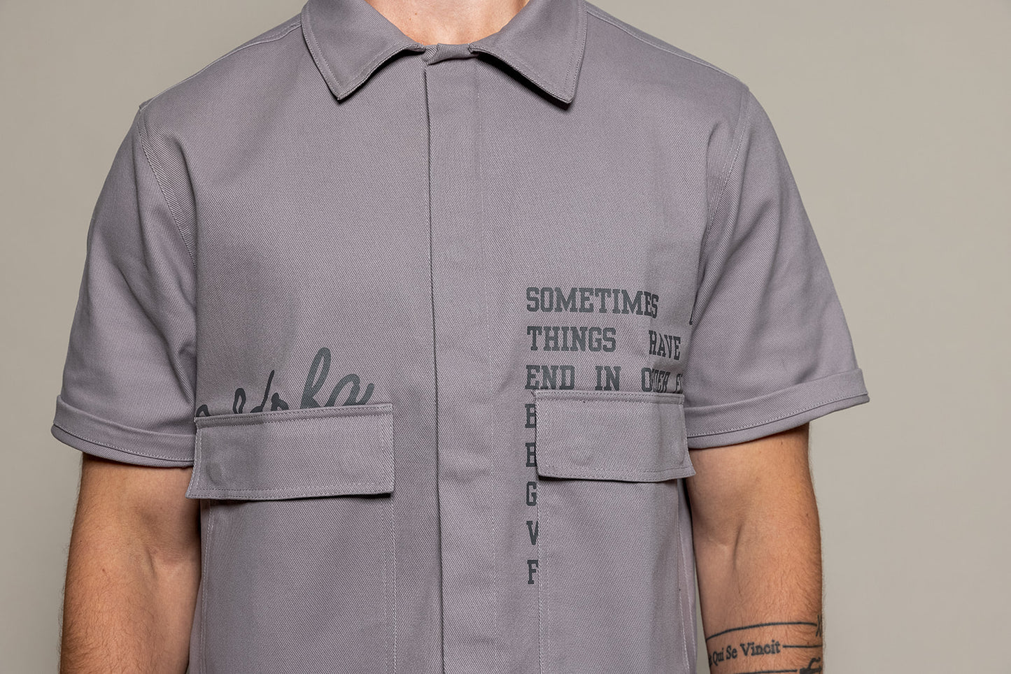 WDRFA Crop Button Down Shirt - Grey