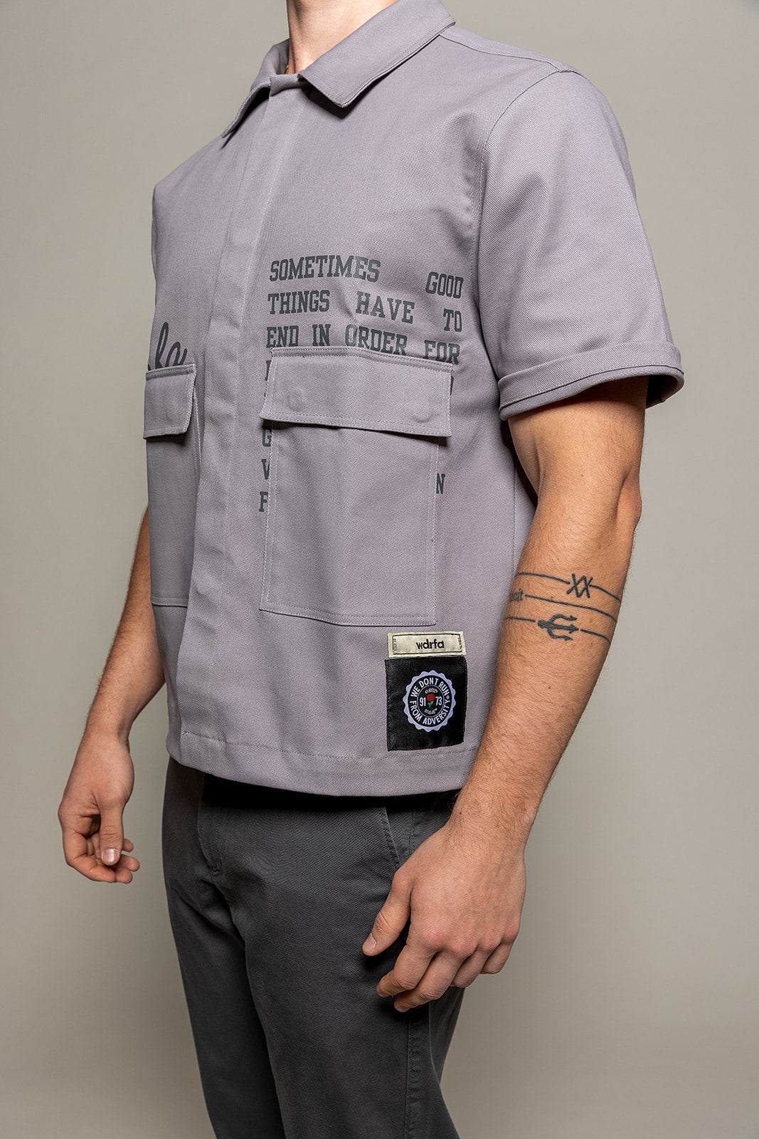 WDRFA Crop Button Down Shirt - Grey