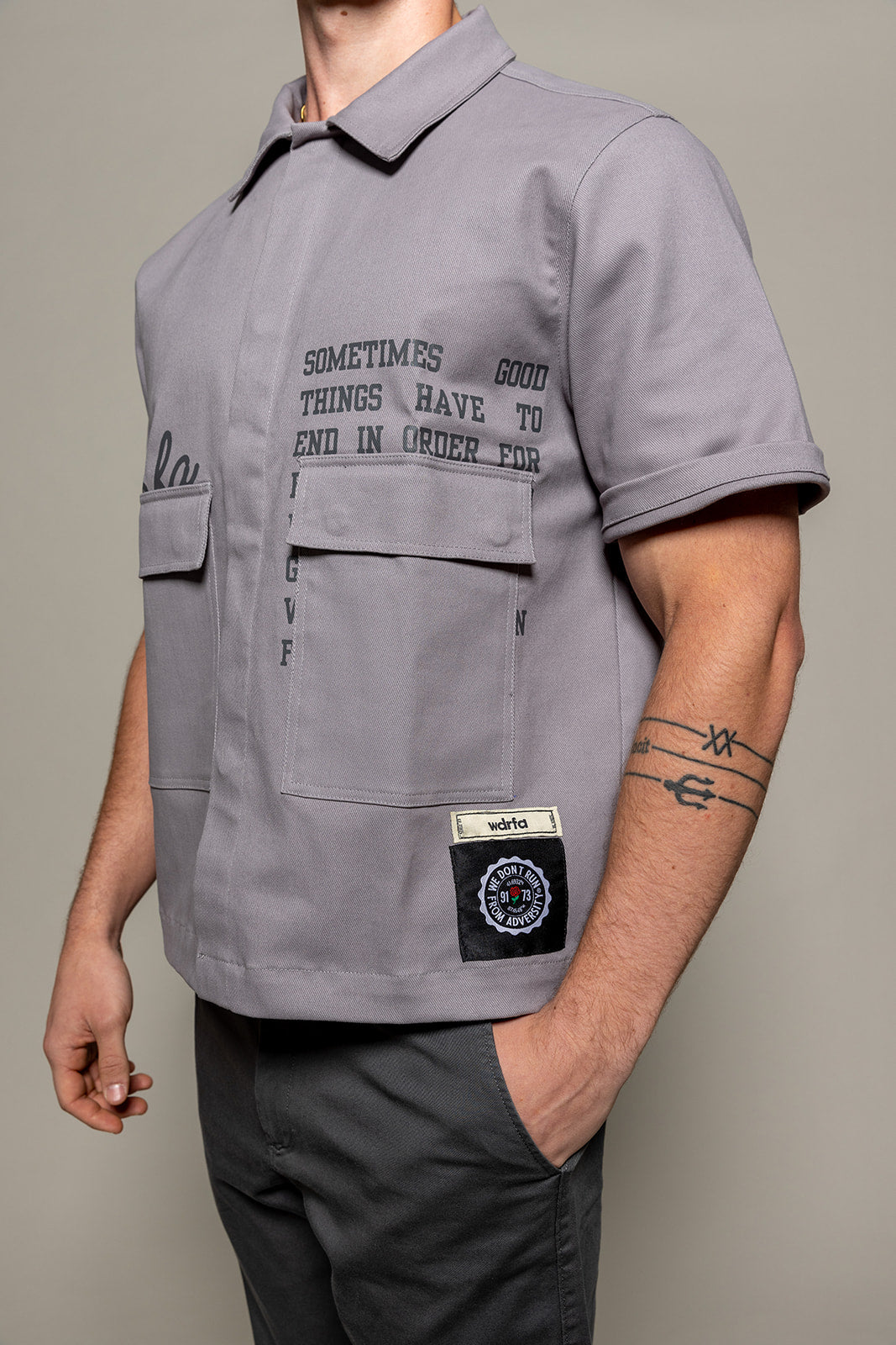 WDRFA Crop Button Down Shirt - Grey