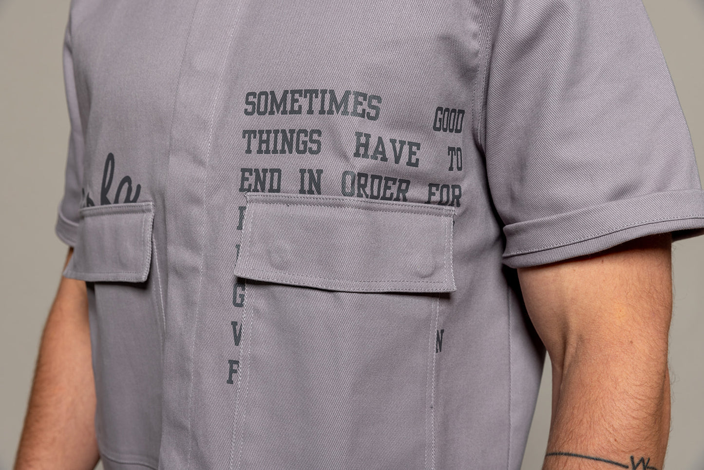 WDRFA Crop Button Down Shirt - Grey