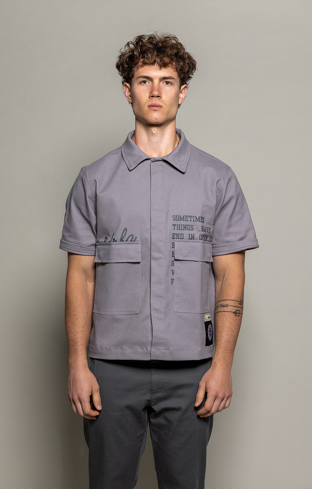 WDRFA Crop Button Down Shirt - Grey