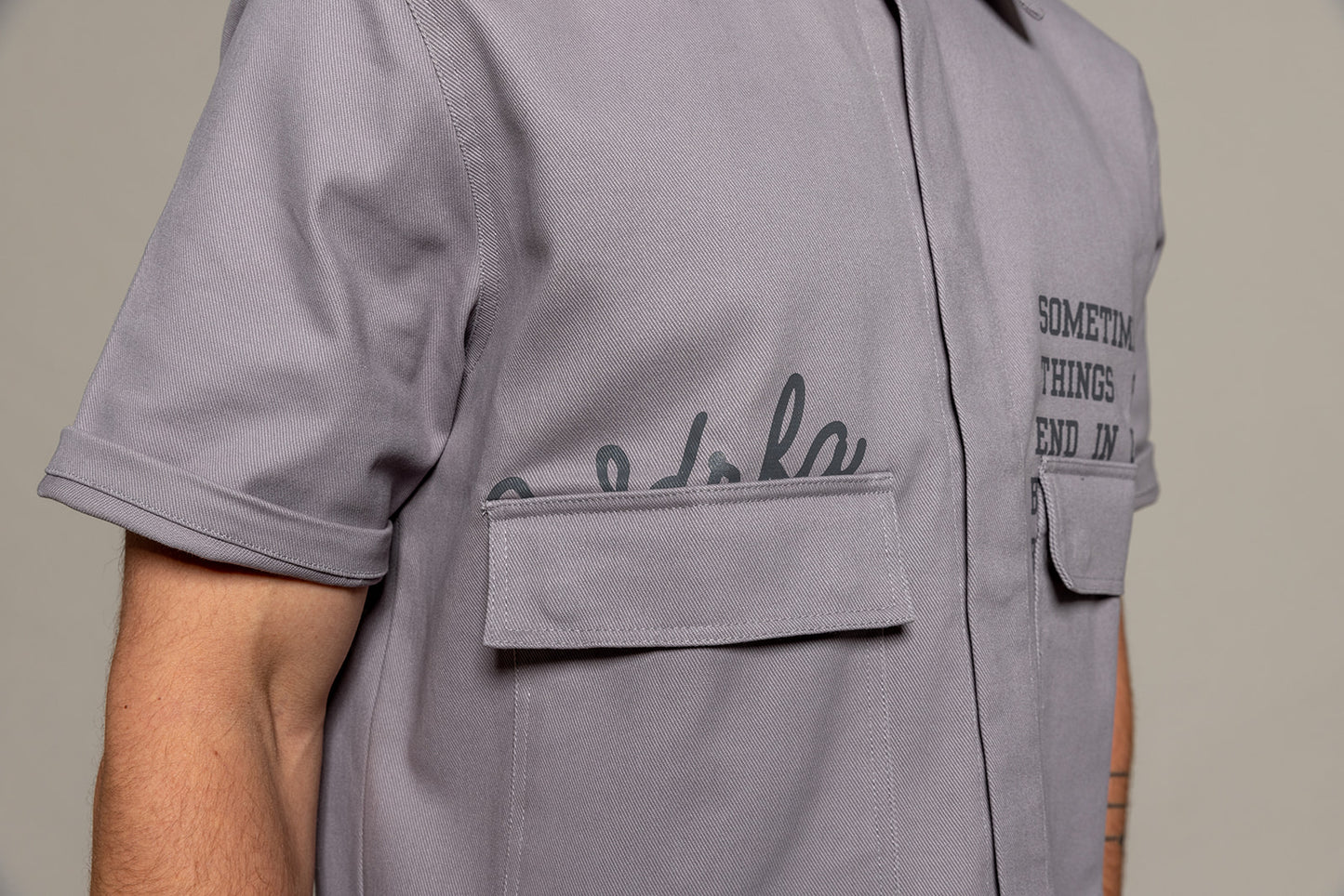WDRFA Crop Button Down Shirt - Grey