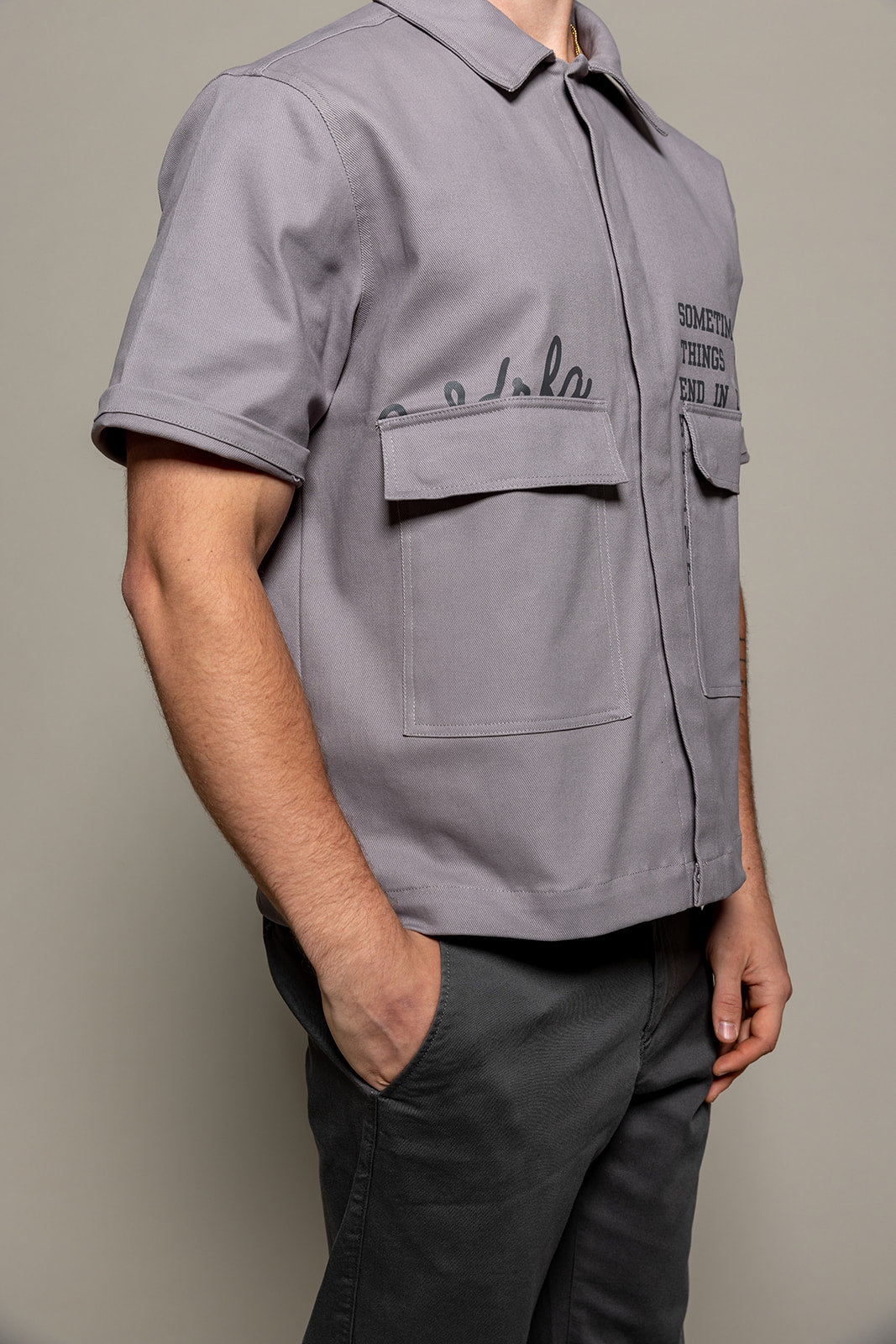 WDRFA Crop Button Down Shirt - Grey