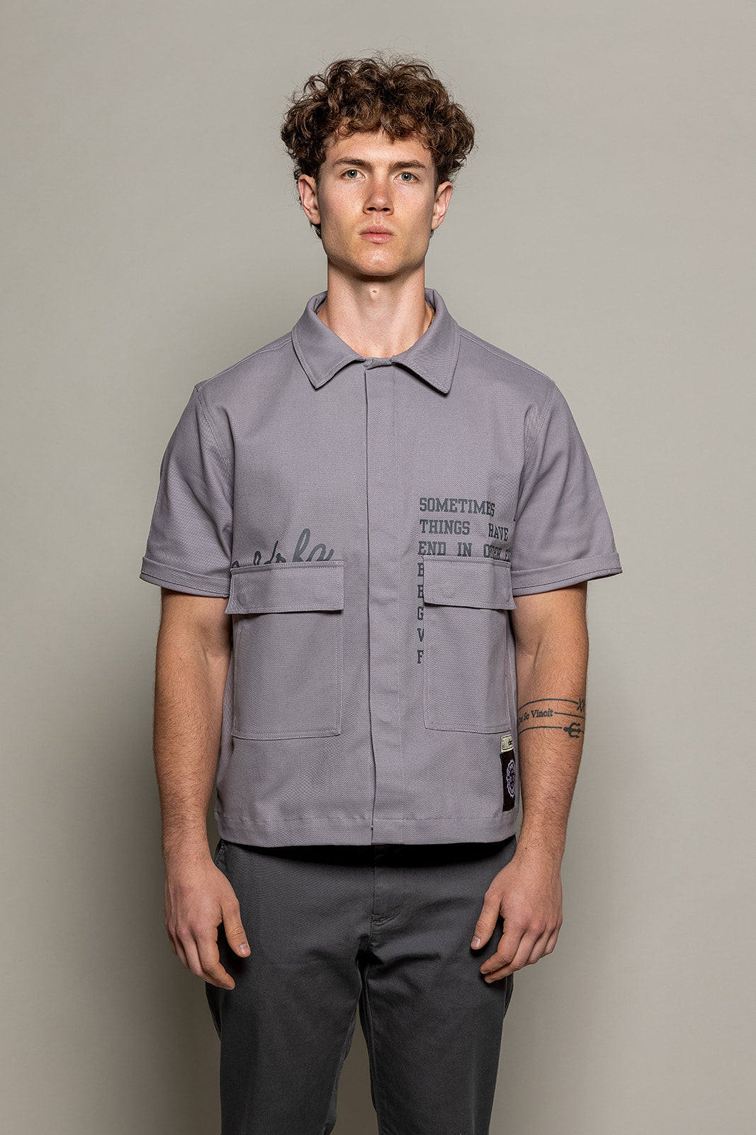 WDRFA Crop Button Down Shirt - Grey
