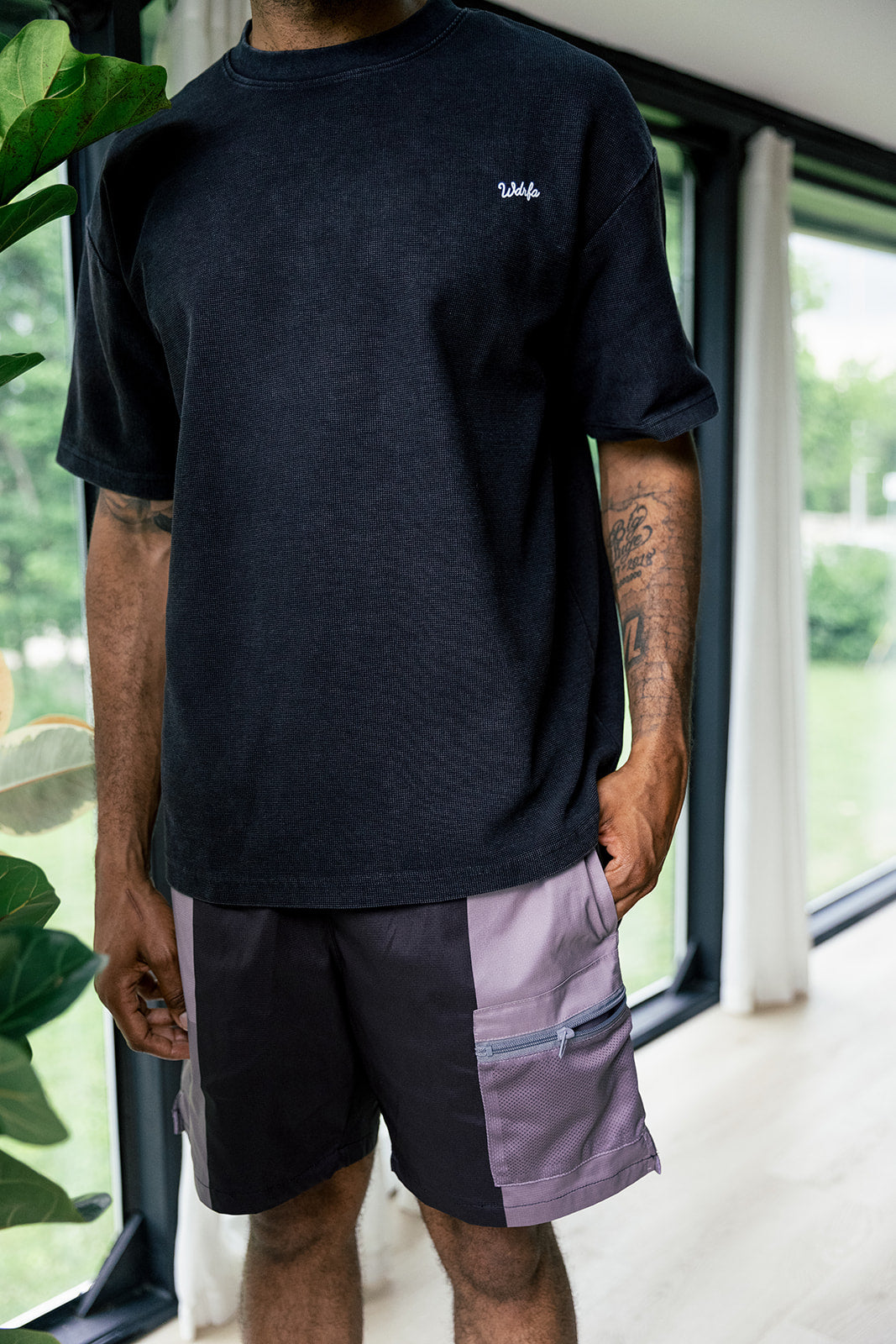 Block Script Nylon Cargo Short Black