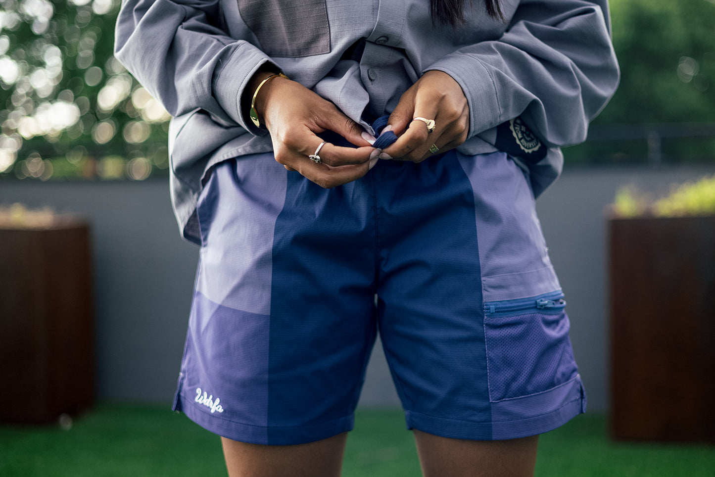Block Script Nylon Cargo Short Blue