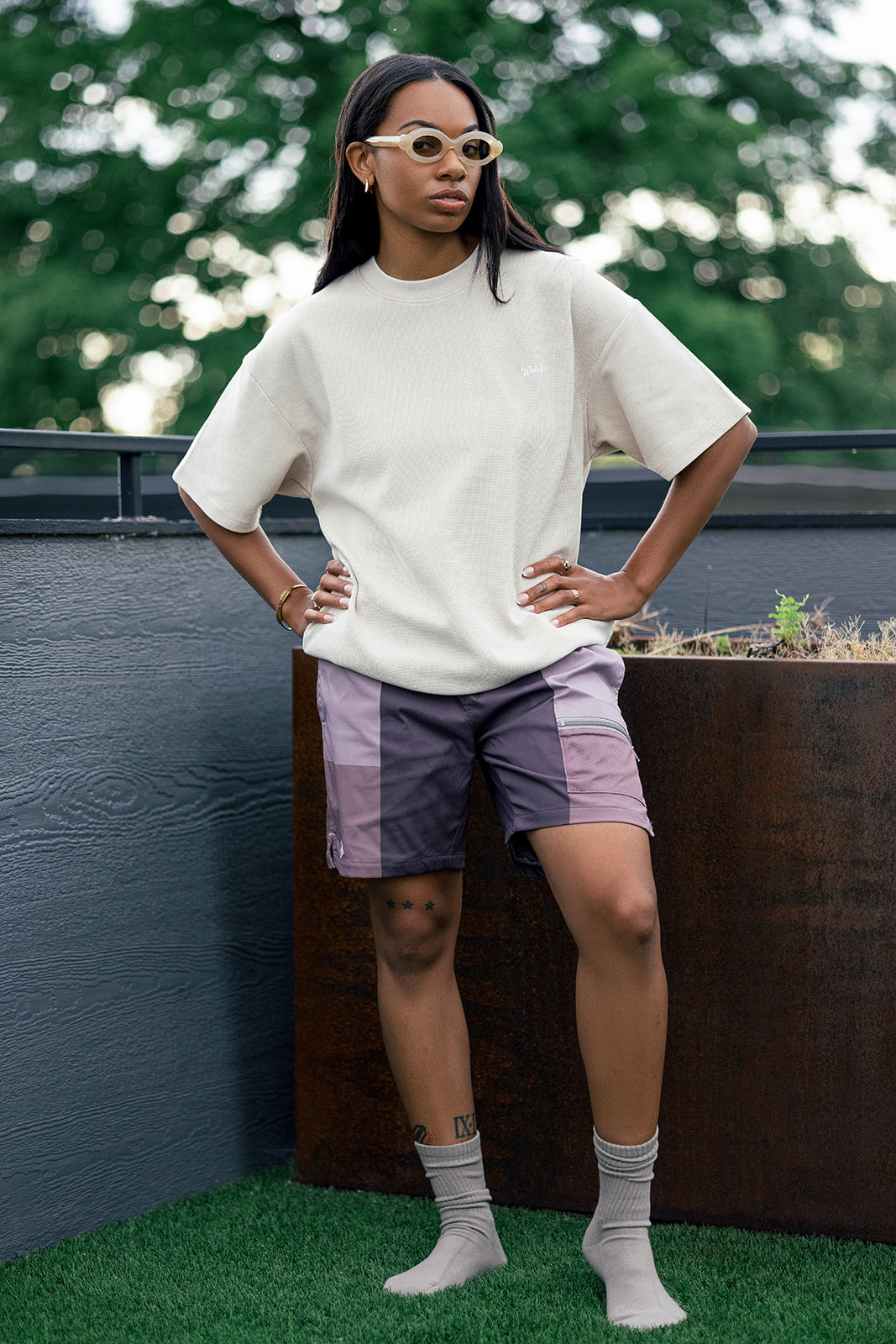Block Script Nylon Cargo Short Plum