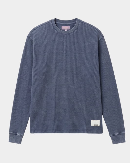 Waffle L/S Tee Washed Blue