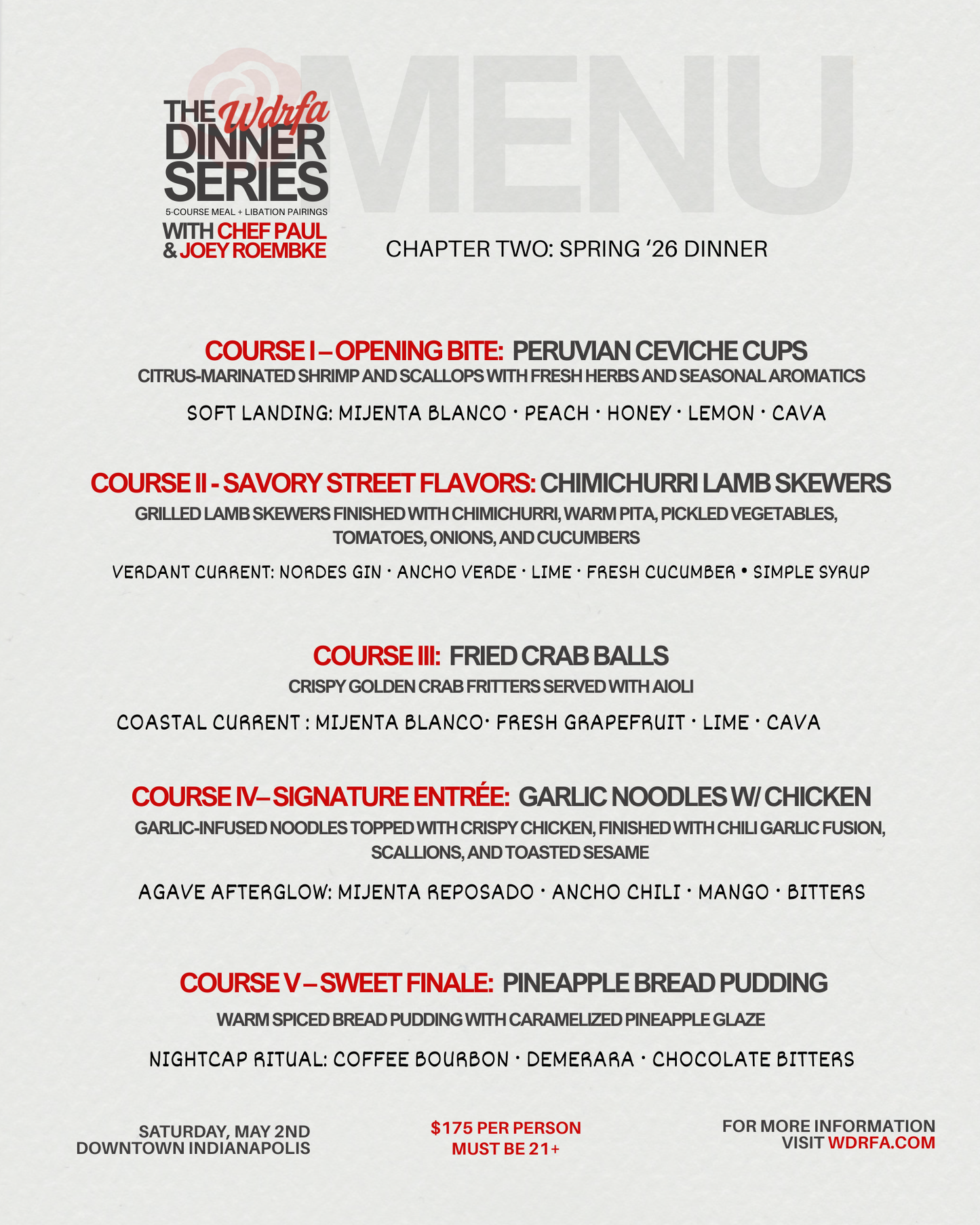 WDRFA DINNER SERIES: SPRING '26