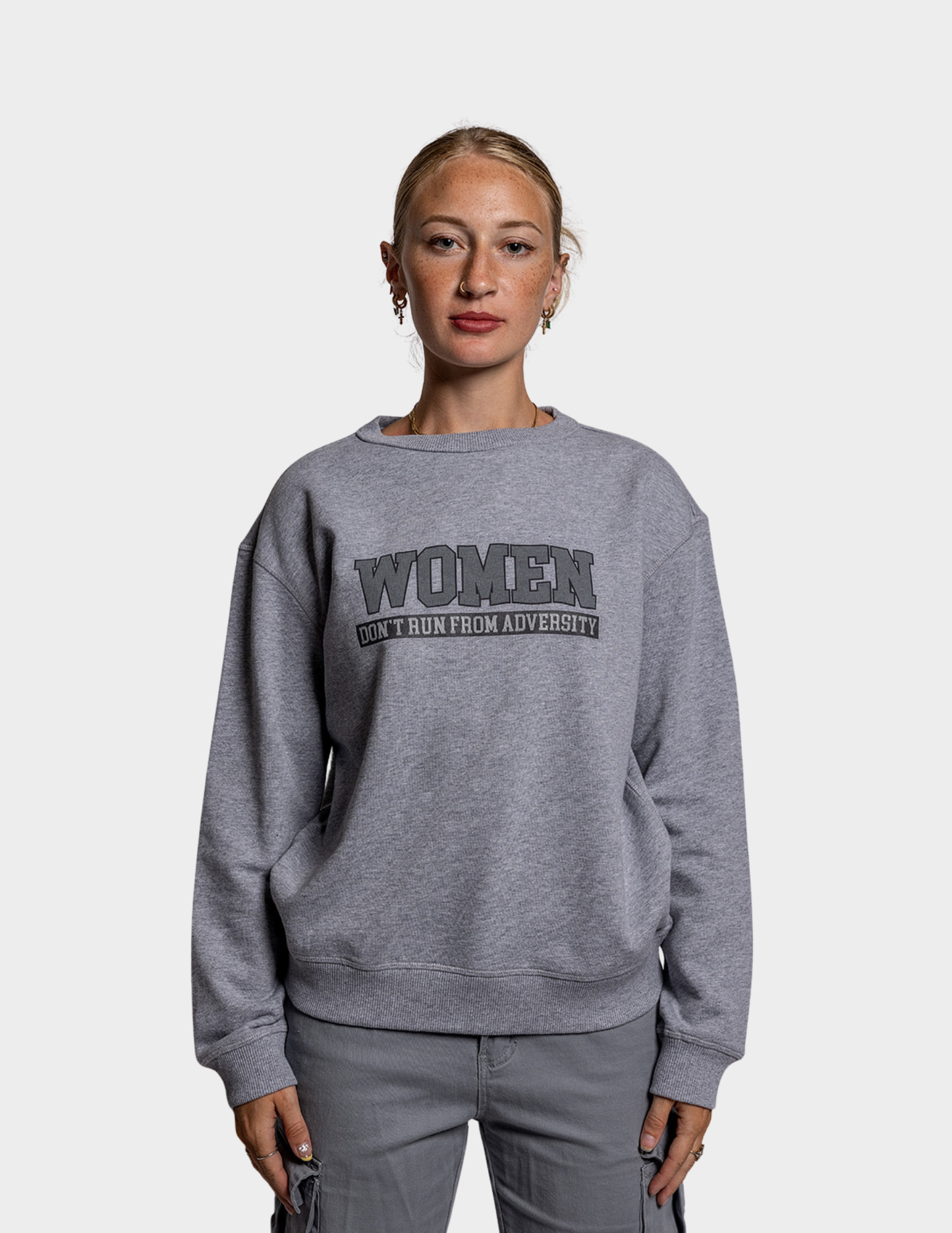 Women Don't Run Heather Grey Crewneck