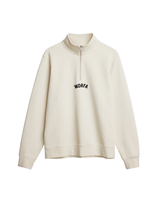 Heavyweight Arched Logo Quarter Zip Sweatshirt Cream