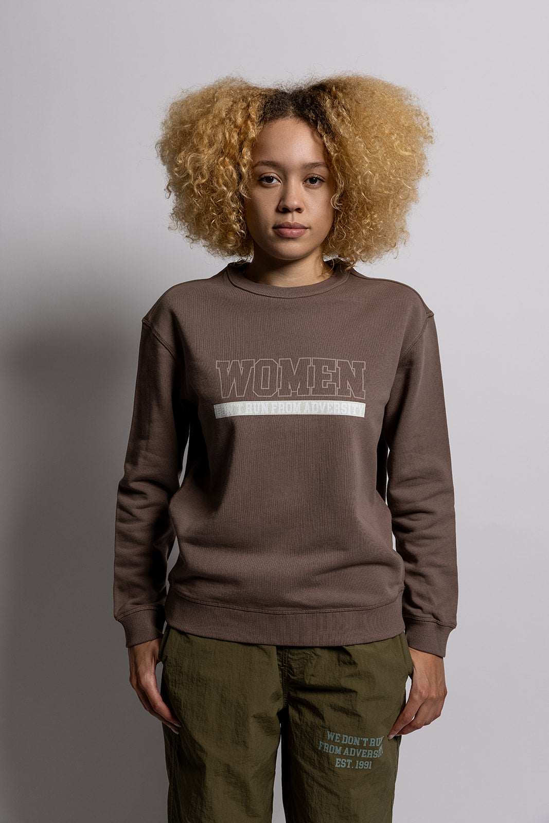 Women Don't Run Mocha Crewneck