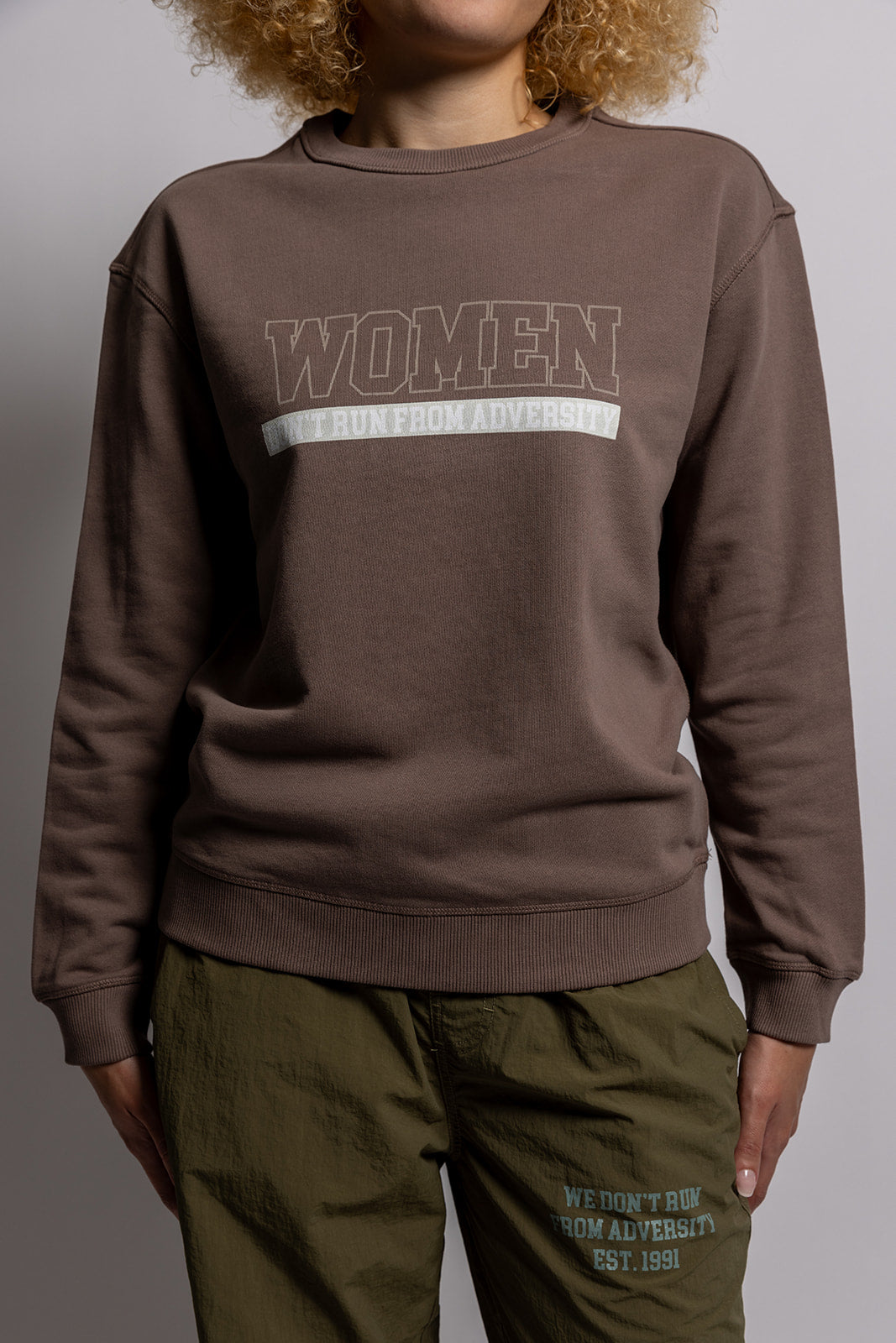 Women Don't Run Mocha Crewneck