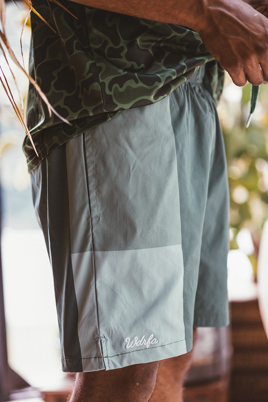 Block Script Nylon Cargo Short Green