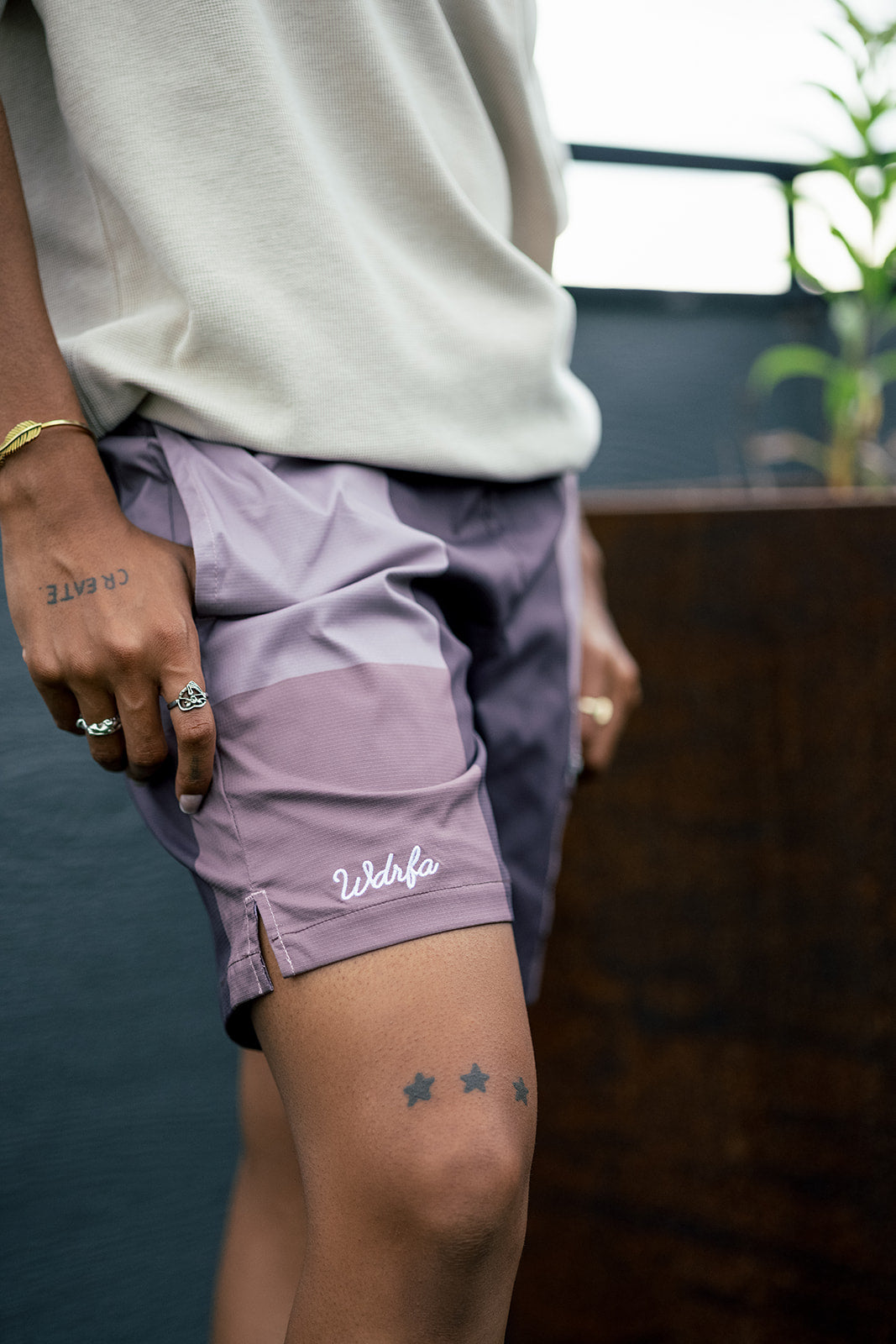Block Script Nylon Cargo Short Plum
