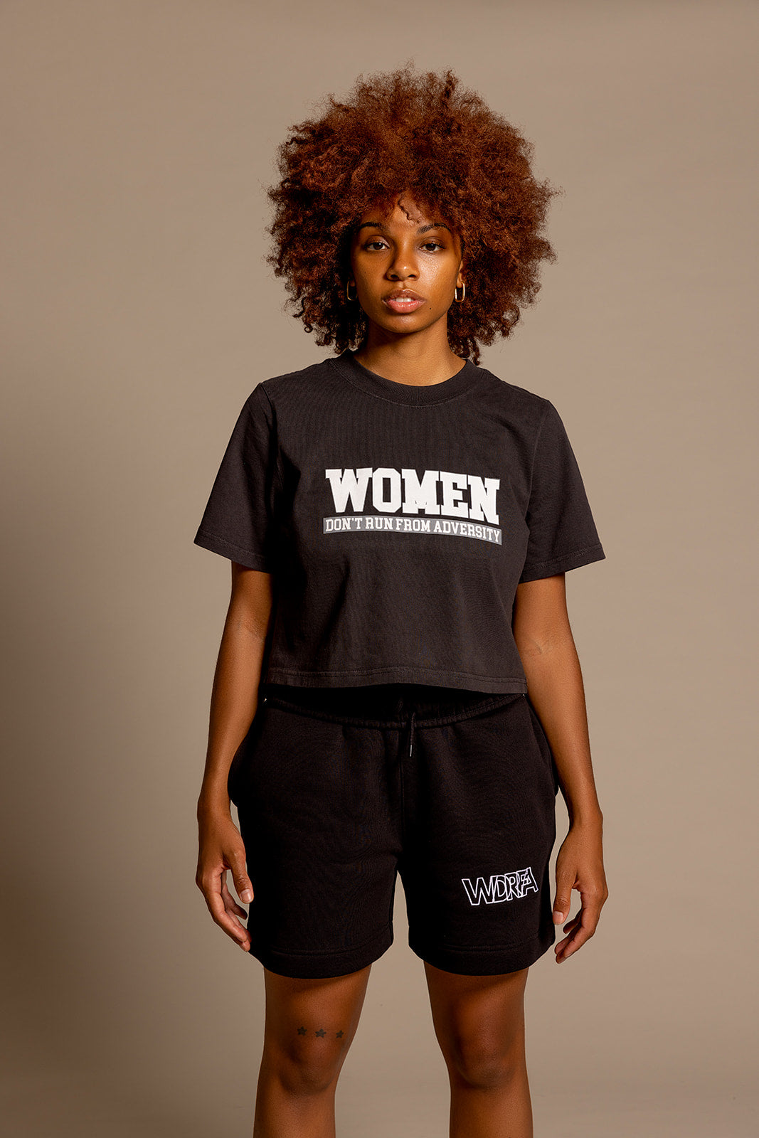 Women Don't Run Crop Tee Black