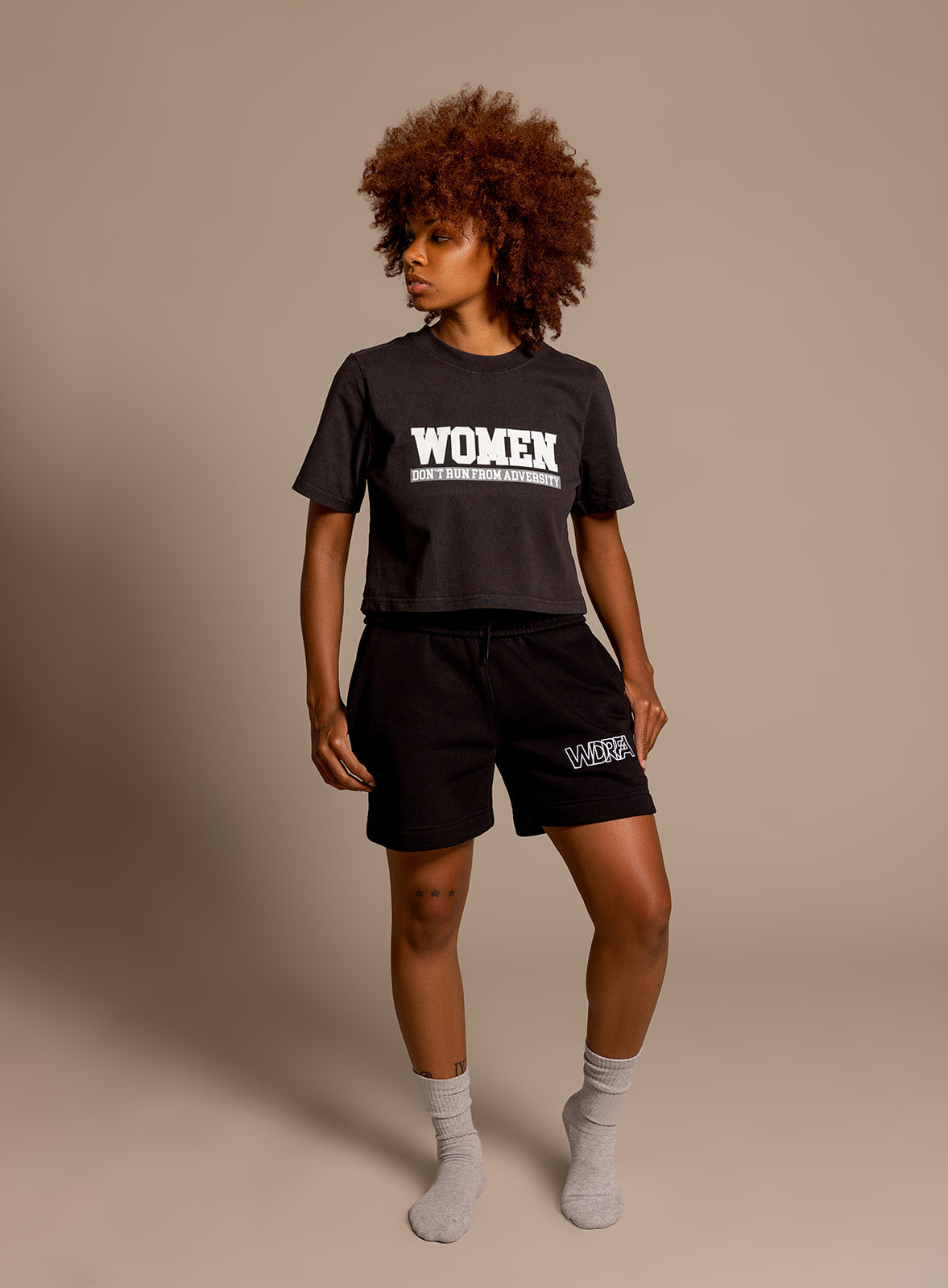 Women Don't Run Crop Tee Black